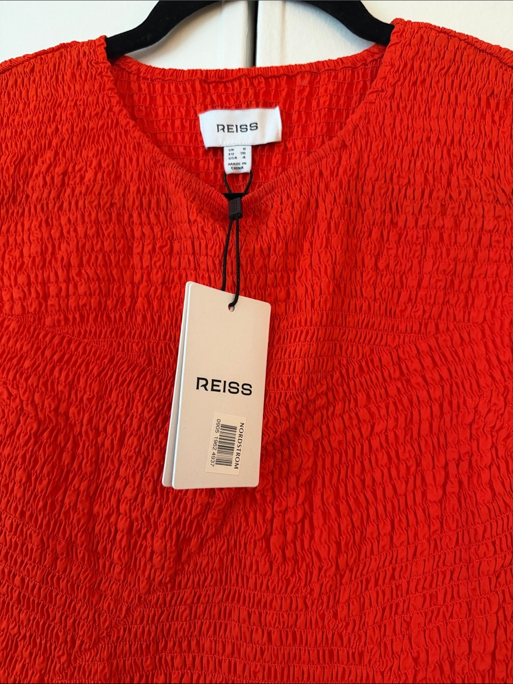 Reiss Annabel Smocked Drop Waist Cotton Bright Red Sleeveless Midi Dress - Picture 8 of 9